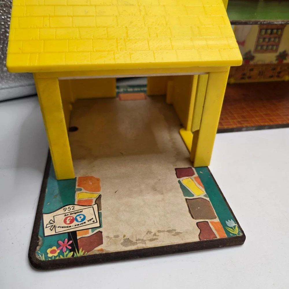 Fisher Price Play Family House 952 Vintage Blue Yellow Dollhouse Working Bell